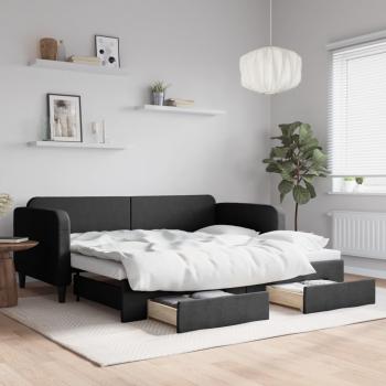 Sofá cama nido extraíble con cajones en tela negra 90x200 cm
