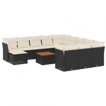 vidaXL 13-Piece Black Poly Rattan Garden Sofa Set with Cushions