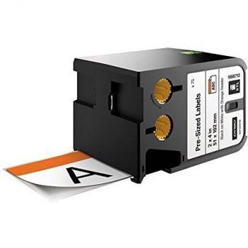 Etiqueta Dymo XTL 1868713 51x102mm con encabezado naranja y texto negro en blanco