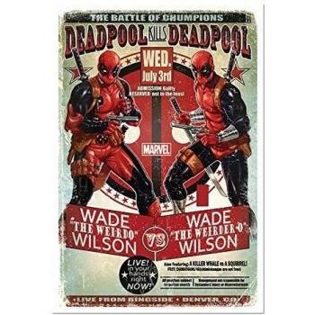 Deadpool Wade Wilson vs la Weirdo Póster de corcho Pin tablón de notas blanco enmarcado - 96,5 x 66 cms