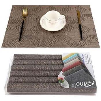 OUME Manteles 6 Piezas Individuales de Mesa Lavable Antimanchas Antideslizante Resistente Al Calor PVC Vinilo Salvamanteles Individuales