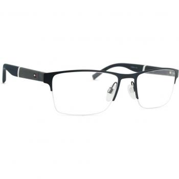 Tommy Hilfiger TH 1905 Full-Rim Square Metal Glasses with Blue Frame, 55mm/19mm/145mm