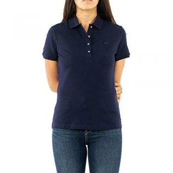 Polo Lacoste de mujer en piqué de algodón stretch de manga corta, color azul marino, talla 32