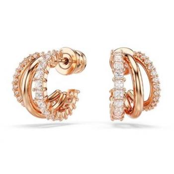 Pendientes de aro Hyperbola bañados en oro rosa con circonitas blancas - Swarovski 5698702