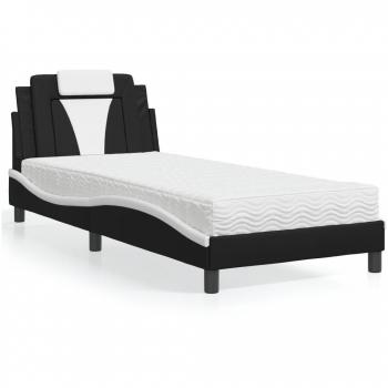 Cama con colchón de cuero sintético blanco y negro 90x200 cm Vidaxl