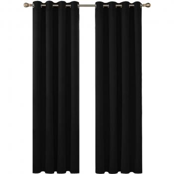 Deconovo Cortina Opaca con Aislamiento Térmico Cortina para Habitación con Olloas Juego de 2 Piezas 140 x 290 cm Negro