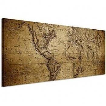150 x 50 cm - cuadro panorámico Foto lienzo en sepia Vintage Mapa Del Mundo 1814