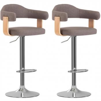 Taburetes de bar 2 unidades gris taupe madera curvada y tela