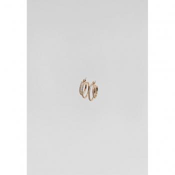 Rhinestone Double Hoop Earrings - Gold OS