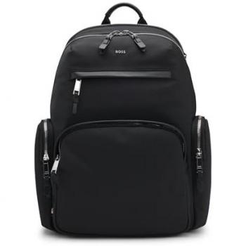 BOSS Leather-Detail Two-Way Zipper Highway Backpack 43 cm Black