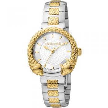 Roberto Cavalli by Franck Muller Women's Stainless Steel Analog Watch - RV1L190M0061, Yellow Gold and Gray Dial