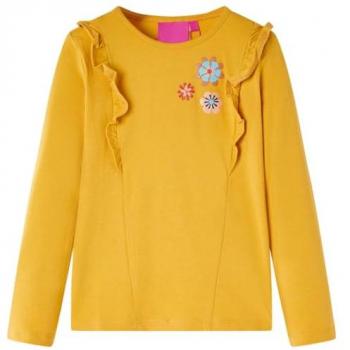 Camiseta Infantil de Manga Larga Estampado de Flores Ocre Oscuro 104
