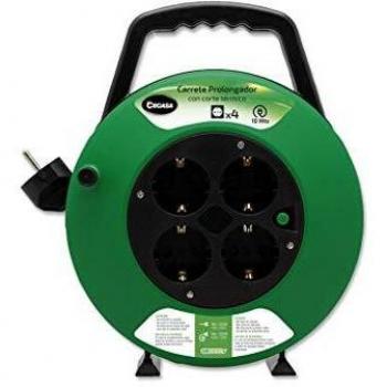 CEGASA Carrete PROLONGADOR 10 M 4 Clavijas SCHUKO, Negro, Estandar