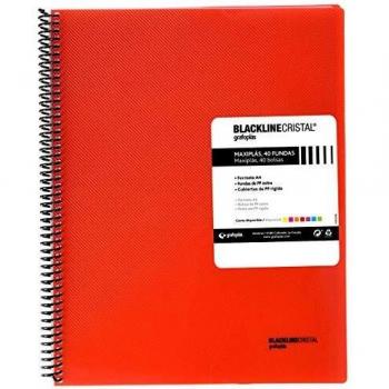 Grafoplás 39834251 Carpeta Polipropileno con 40 Fundas, A4, Roja, Maxiplás Blackline Cristal
