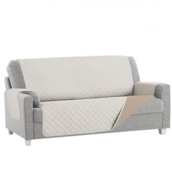 Funda de Sofá Reversible Acolchada Bicolor con Funda Reposabrazos, Cubre Sofá Tacto Suave Lavable y Resistente al Polvo y Manchas (Beige/Crudo, 1