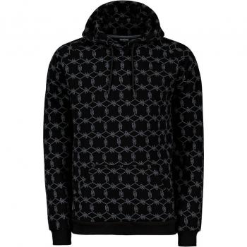 Dolly Noire Men's Black Monogram Hoodie with Kangaroo Pocket - Size S