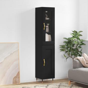 Aparador alto de madera contrachapada negro 34,5x34x180 cm con 1 puerta de madera, mueble de almacenaje para salón, buffet y armario auxiliar