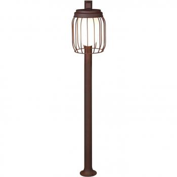Bolardo Luminoso Tuela de Trio Lighting, altura 100 cm, color óxido/blanco, con difusor jaula rustico y clasificación IP44 para uso exterior
