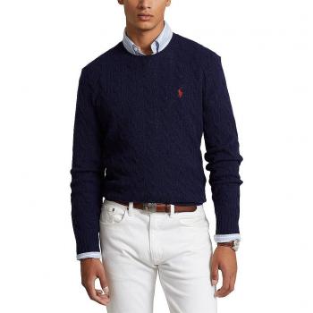 Polo Ralph Lauren Men's Navy Cable Knit Pullover Sweater with Logo Embroidery - Size XL