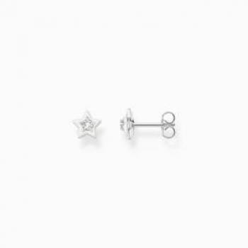 Women's Stud Earrings Charming Sterling Silver Enamel Zirconia White Star Earrings H2273-041-14