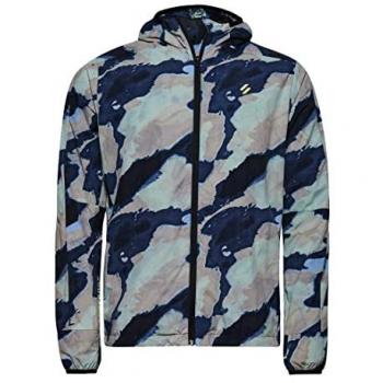 Superdry Chaqueta Run Azul para Hombre, Chubasquero, Abstract Camo, Talla S