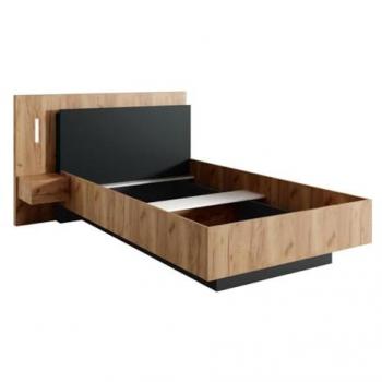 Cama FRANCOLI 120 x 200 cm con mesitas de noche, 2 cajones y LEDs - Colores: Natural y Antracita