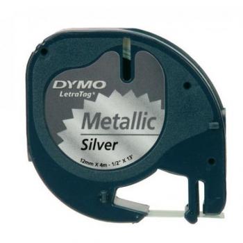 DYMO LetraTag 12mm x 4m Black on Metallic Silver Tape
