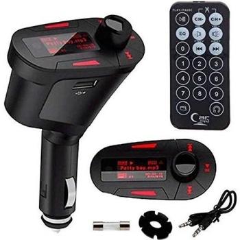 Reproductor Transmisor MP3 FM Mechero Coche Radio Volumen SD USB Led LCD Rojo