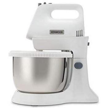 Kenwood Chefette Metal HMP34.A0WH - Batidora/Amasadora de Varillas con Bol Rotativo de Metal, 450W, 5 velocidades + Turbo, Varillas Batidoras y Ganchos para Amasar, Blanco
