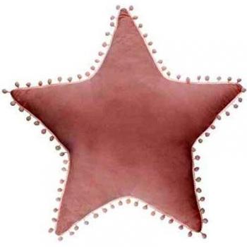 Cojín Infantil Rosa Estrella con Pompones 50x50 cm