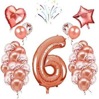 Korins Decoración Cumpleaños 6 Años Azul Globo Azul Número 6 para Niño Niña Pancarta de Feliz Cumpleaños Globos de Látex Confeti Baby Shower