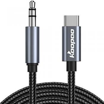 KOOPAO Cable USB C a Jack 3.5 mm Cable Aux USB Tipo C a Auriculares para Compatible con iPad Pro 2018, Google Pixel 2, 3 XL, Moto Z y Galaxy Note10+, Huawei HTC