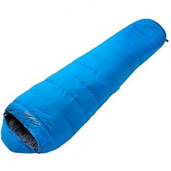 COLUMBUS - Everest 200 Saco de Dormir de Plumas | Saco Montaña Compacto para 3 Estaciones | Cierre con Velcro Capucha con Cordón | Color Azul y Gris