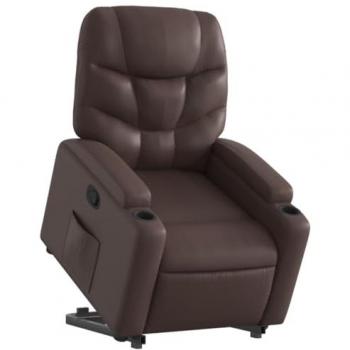 Sillón Reclinable Elevable de Cuero Sintético Marrón con Respaldo y Reposabrazos, Silla de Relax Descanso, Asiento Ajustable