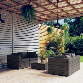 5-Piece Grey Poly Rattan Garden Lounge Set with Cushions