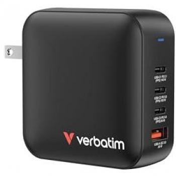 Cargador Mini GaN Verbatim 165W 4 Puertos USB Tipo-C Negro Carga Rápida
