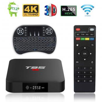 Android TV Box, T95 S1 TV Box 2GB RAM/16GB ROM Android 7.1 Amlogic S905W Quad Core Soporte 2.4GHz WiFi H.265 4K HDMI DLNA Reproductor Multimedia con Mini Teclado Inalámbrico