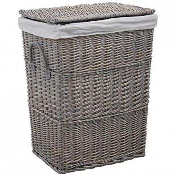 Cesto para ropa de mimbre gris, 46 x 34 x 60 cm