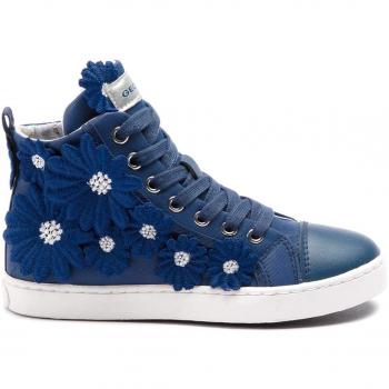 Geox ciak sneaker alta junior girl in tessuto con fiorellini e zip j9204l - 28 - avio