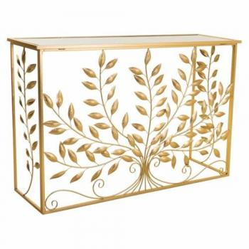 Recibidor Dorado de Metal y Vidrio con Madera MDF 120x40x80 cm