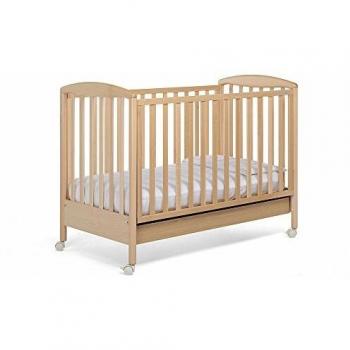 Cuna Foppapedretti Lucy Natural con Sponda Regolable, Madera de Haya, Ruedas y Cajón Amplio, 131x103x71 cm