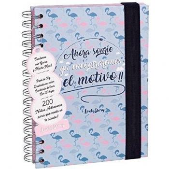 CUADERNO A5 GRIS-ROSA FLAMENCOS - CUADERNO A5 + 200 NOTAS ADHESIVAS