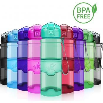 KollyKolla Botella Agua Deportes, Tapa Abatible Niños Plástico Tritan Sin BPA, Abre con 1 Clic, Bebidas Botellas con Filtro, Reutilizables Ecológica Water Bottle Oficina, 380ml Esmeralda Brillante