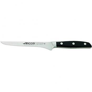 Arcos Serie Manhattan, Cuchillo Deshuesador, Hoja de Acero Inoxidable Forjado Nitrum 160 mm, Mango de Polioximetileno, POM Color Negro, Filo Seda