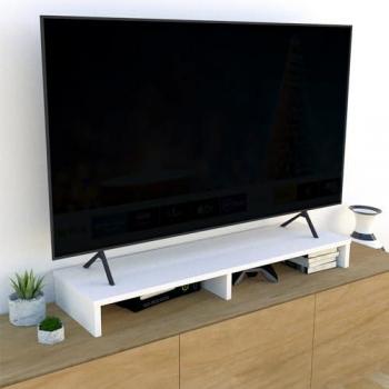 Soporte TV Elevador de Madera FSC® Henor 115x35x12 cm Blanco, Soporta hasta 90 Kg