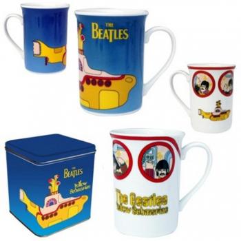 The Beatles - Cerámica Juego de 2 tazas - Yellow Submarine - Toll y estable, se envía en una caja de chapa.