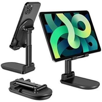 Eono by Amazon - Soporte Móvil Teléfono, Soporte Tablet Portátil Mesa Escritorio Plegable Multi-ángulo Ajustable en Altura para Dispositivos iPhone, Huawei, Samsung, Xiaomi, Kindle y iPad, Negro