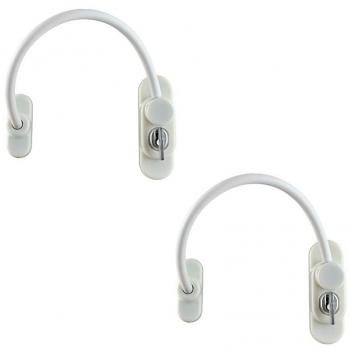 Proster 2 Unidades Restrictor de Ventana y Puerta para la Seguridad de Bebé Niño Piezas de Bloqueo de Seguridad con Cable Color Blanco