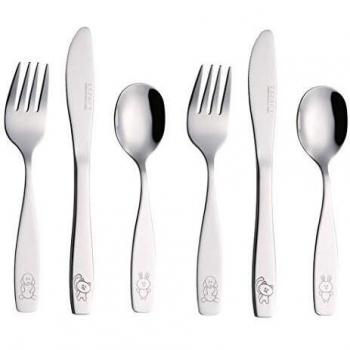 Exzact Cubertería Infantil 6 Pieza para niños de Acero Inoxidable - 2 x Cena Cuchillo, 2 x Cena Tenedor, 2 x Cena cuchar
