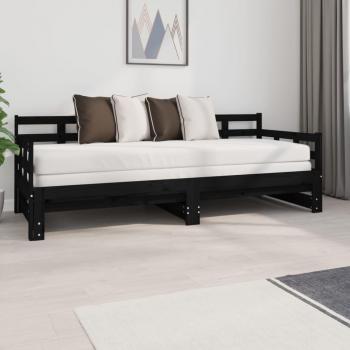 Sofá cama extraíble negro de madera maciza de pino 2x(80x200) cm
